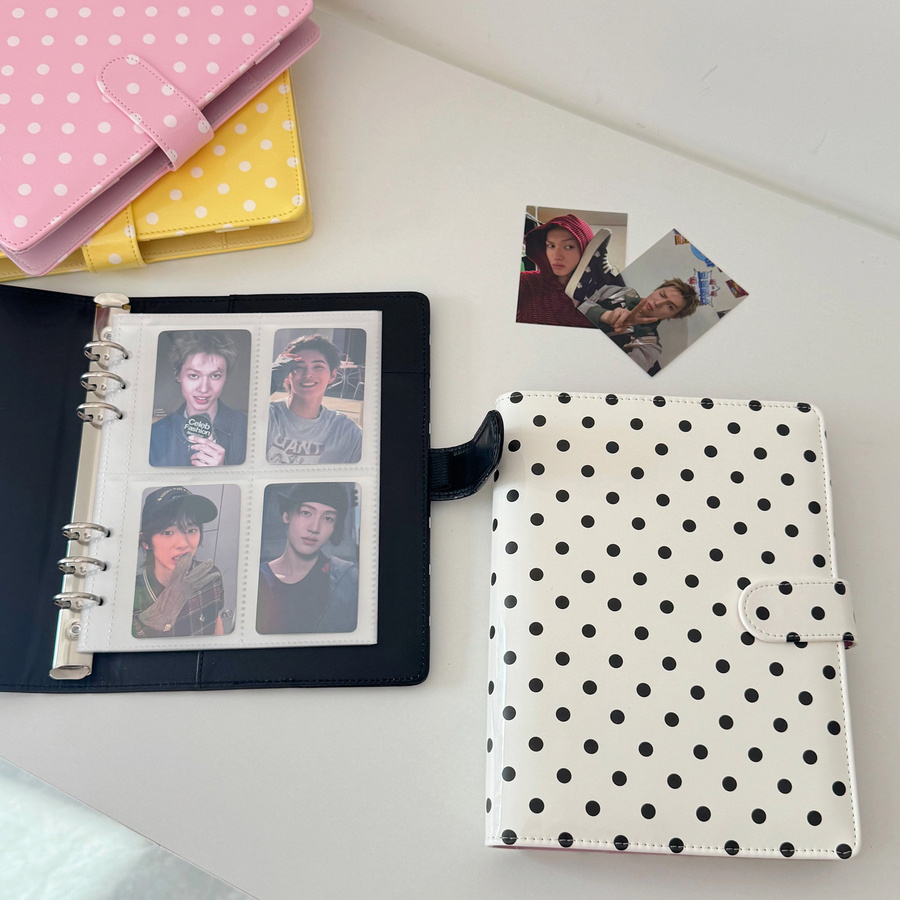 MINKYS Kpop Fotokarten-Sammelmappe mit Polka Dots aus PU-Leder im A5 Format - Bild 2