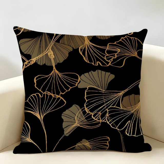 Kissenbezug mit Ginkgo-Blätter-Print aus biologischem Leinen, quadratisch, B/B/H: 18 x 18 x 0 cm - Bild 1