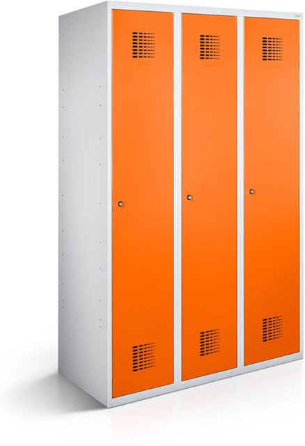 rotstahl Kleiderspind mit 3 Türen in Orange und lichtgrauem Korpus, B/T/H: 120 x 50 x 180 cm - Bild 1