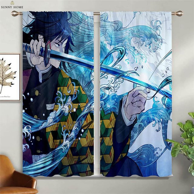 Yiran Furniture Cartoon Anime Vorhänge aus Polyester, 2er-Set, Mehrfarbig, B: 50 cm, H: 140 cm - Bild 1