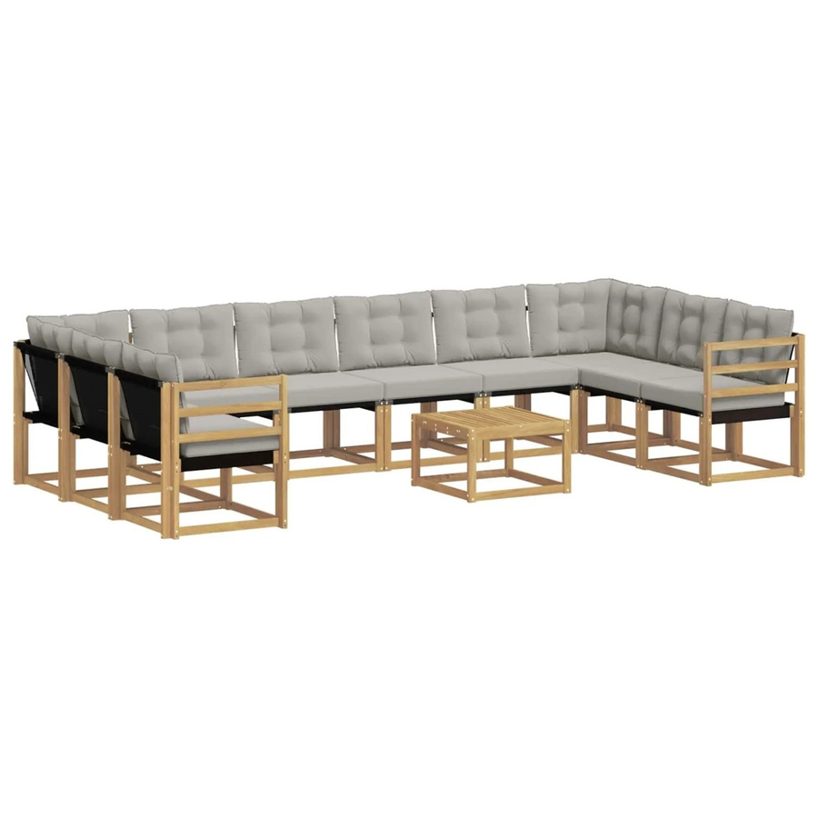 vidaXL Outdoor-Sofagarnitur in L-Form aus Akazienholz mit 11 Textilene-Kissen in Weiß und Hellgrau - Bild 2