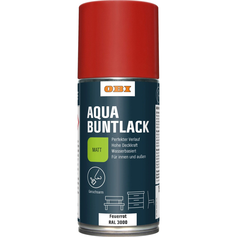 OBI Buntlack Spray RAL 3000 Feuerrot matt, wasserbasiert, 150 ml - Bild 2