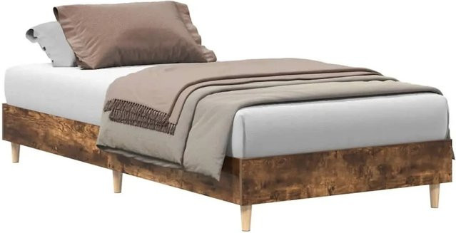 vidaXL Bettgestell aus Eukalyptusholz in Räuchereiche, Farbe Braun, B/T/H: 90 x 200 x 93 cm - Bild 1