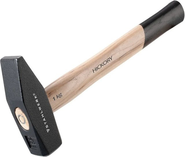 STAHLWERK Schlosserhammer mit Hickory-Griff und robustem Stahlkopf, 1000 g, Schwarz/Mehrfarbig - Bild 1