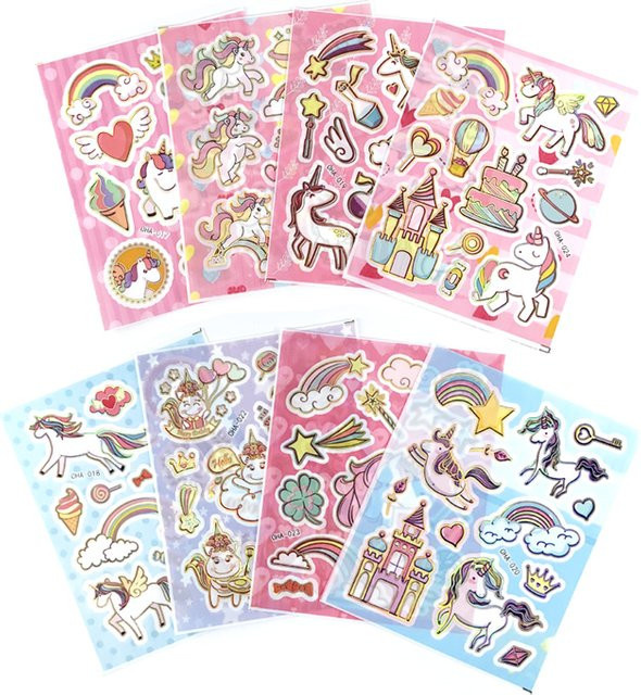 Monssjay Einhorn Cartoon Kawaii Aufkleber, 8er Set, transparente PVC Aufkleber - Bild 1