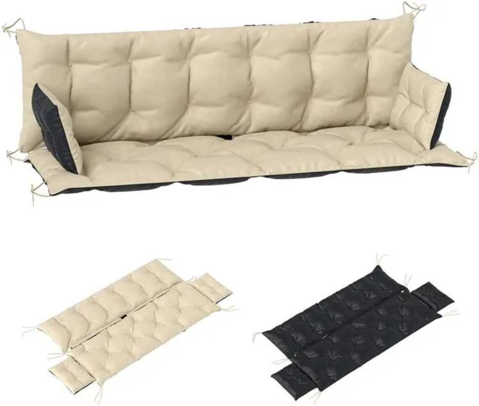 Outsunny Sitzkissen-Set beige und schwarz aus Polyester, wasserabweisend und gesteppt, B/H/L: 110 x 8 x 180 cm - Bild 3