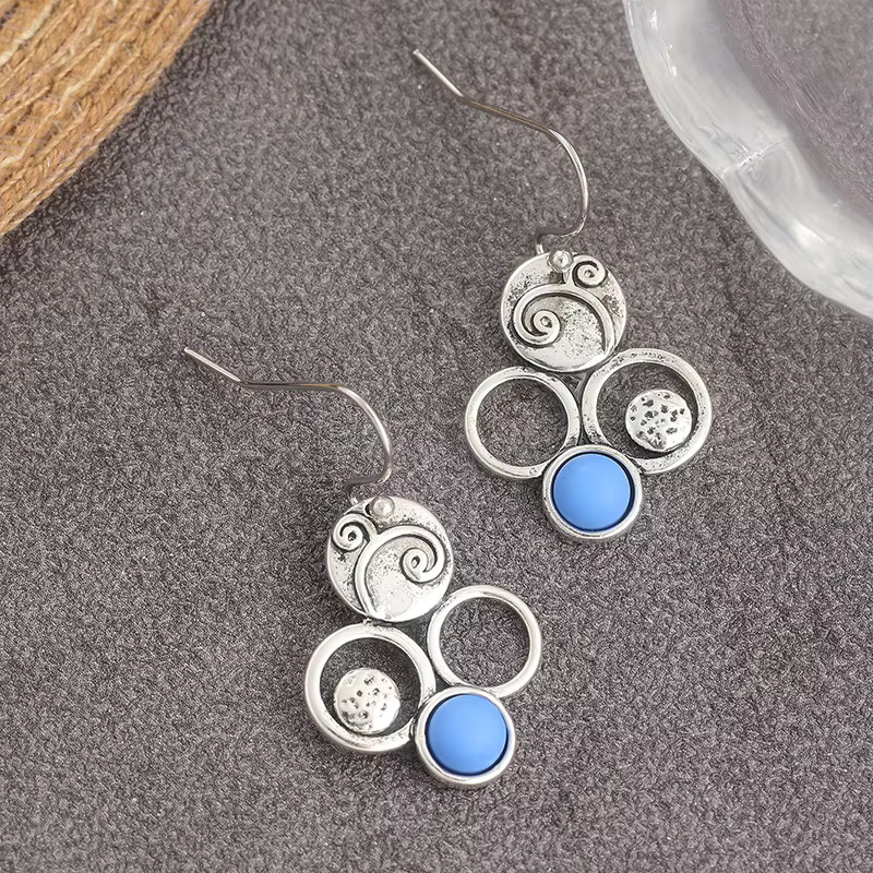 YoYo Haken-Ohrringe, blaue synthetische Edelsteine, silberfarben, Damen - Bild 4