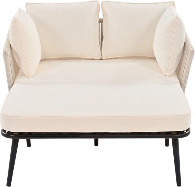 okwish Gartensofa 2-Sitzer Beige mit abnehmbaren und waschbaren Bezügen aus UV-beständigem Polyester und Metallgestell - Bild 1