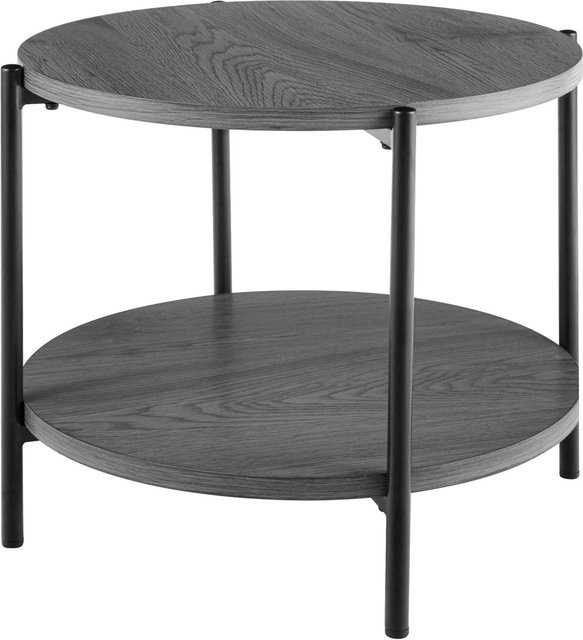 DELUKE Couchtisch BAZON runder Beistelltisch aus Pappelholzfurnier in Grau, Durchmesser: 50 cm, Höhe: 40 cm - Bild 1