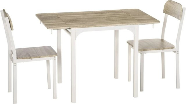 HOMCOM Essgruppe mit Tisch und 3 Stühlen aus MDF und Stahl in Weiß, B/T/H: 70 x 110 x 75 cm - Bild 1