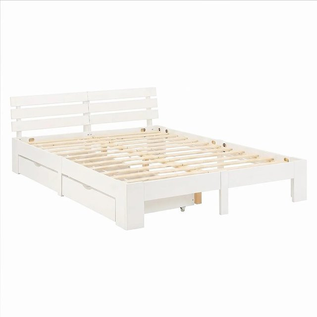 Homestyle4u Holzbett aus Kiefer mit Lattenrost und 2 Bettkästen in Weiß, B/H/T: 180 x 210 x 200 cm - Bild 1