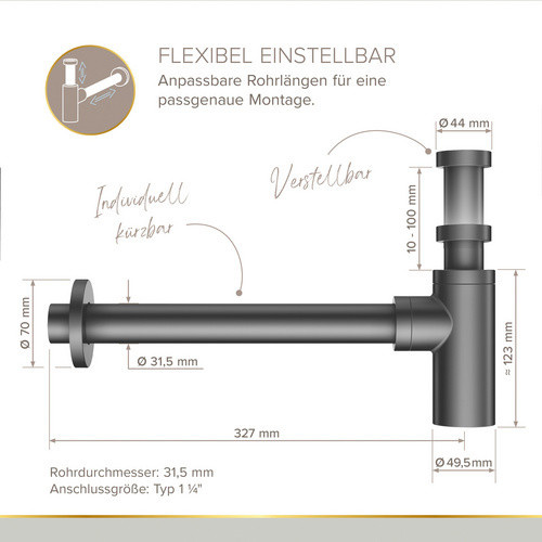LENZ Flaschensiphon JURI aus Messing in Grau mit 1 1/4 Zoll und Ø 32 mm - Bild 2
