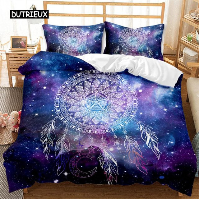 Traumfänger Bettwäsche Set Bohemia Mandala Floral Feder in Blau aus Mikrofaser, B/H: 135 x 200 cm - Bild 1