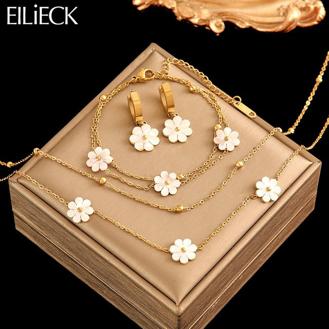 Eilieck Halskette, Armband, Ohrringe, Edelstahl, Gold, Damen - Bild 1