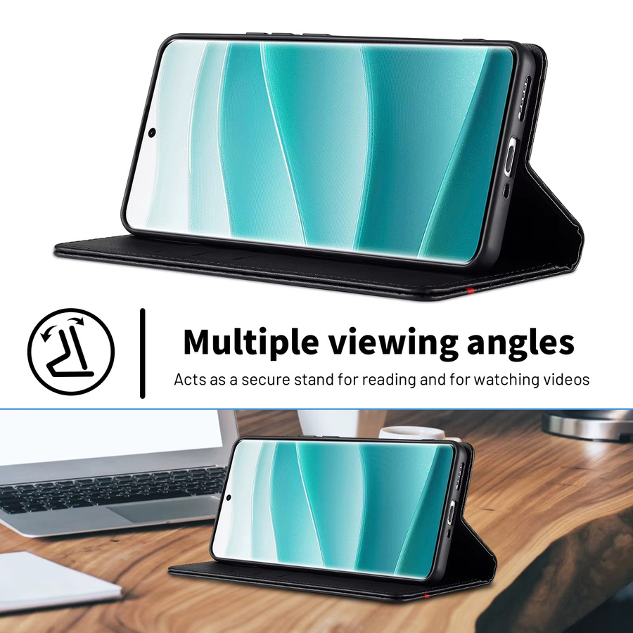 Luxuriöse magnetische Flip-Hülle aus Leder und Kohlefaser für Redmi Note 15, 14 Pro Plus, 13, 13C und 14C in Schwarz und Rot mit Kartenetui und Standfunktion - Bild 3