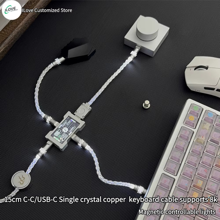 8k USB-C Tastaturkabel aus Einkristallkupfer mit magnetisch steuerbarer Beleuchtung in Silber, Länge: 1,3 m - Bild 2