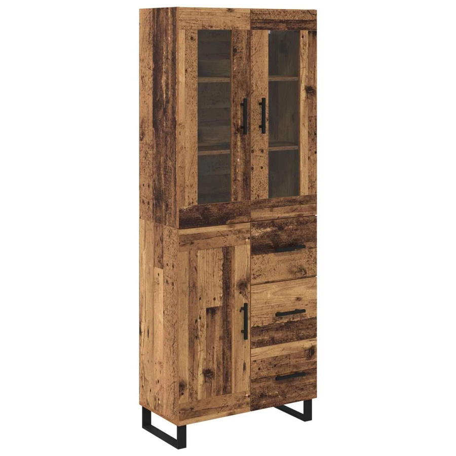 vidaXL Highboard 2-teilig in Altholz-Optik mit Glasfront und Schubladen, Braun, B/T/H: 180 x 34 x 69,5 cm - Bild 2