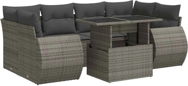 vidaXL 7-teilige Garten-Sofagarnitur aus Poly-Rattan mit Kissen in Grau - Bild 1
