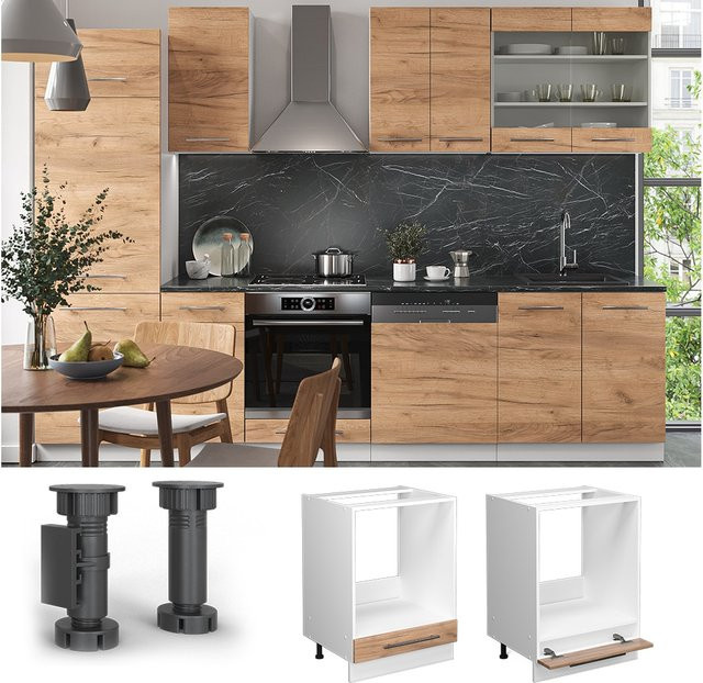 Vicco Herdumbauschrank Fame-Line Küchenschrank in Eiche Weiß mit Softclose-Scharnieren, Breite: 60 cm - Bild 2