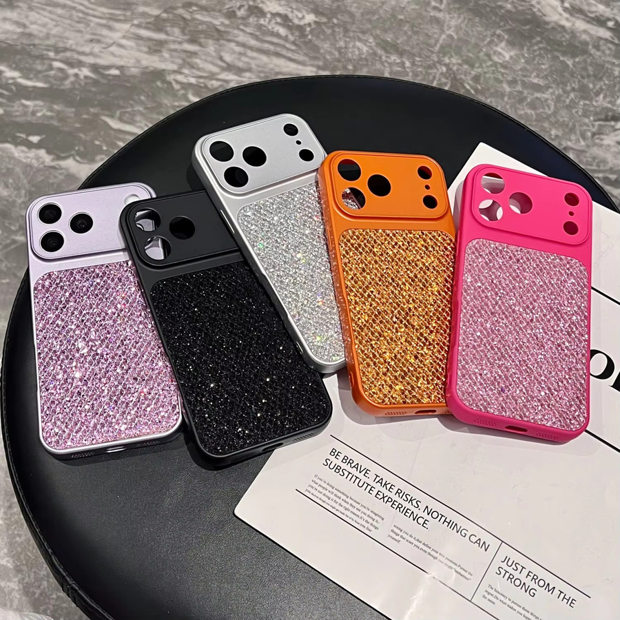 Luxuriöse Glitzer-Strass-Handyhülle für Apple iPhone 11 bis 17 Pro Max Plus in Silber, sturzsichere Rückabdeckung mit Bling-Bling Effekt - Bild 1