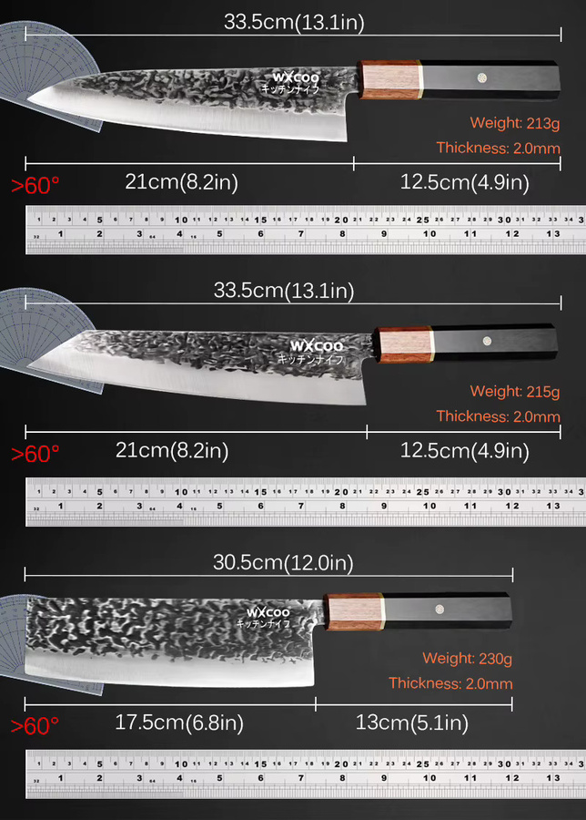 WXCOO Handgefertigtes japanisches Chefmesser aus geschmiedetem Stahl mit Holzgriff in Silber - Bild 6