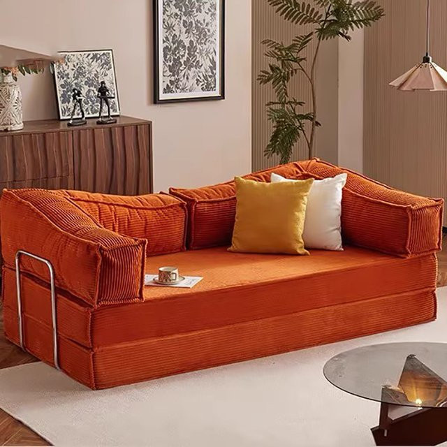 Modernes neoklassizistisches Schlafsofa von ANGDUO in Orange mit Stauraum und passenden Dekokissen - Bild 1