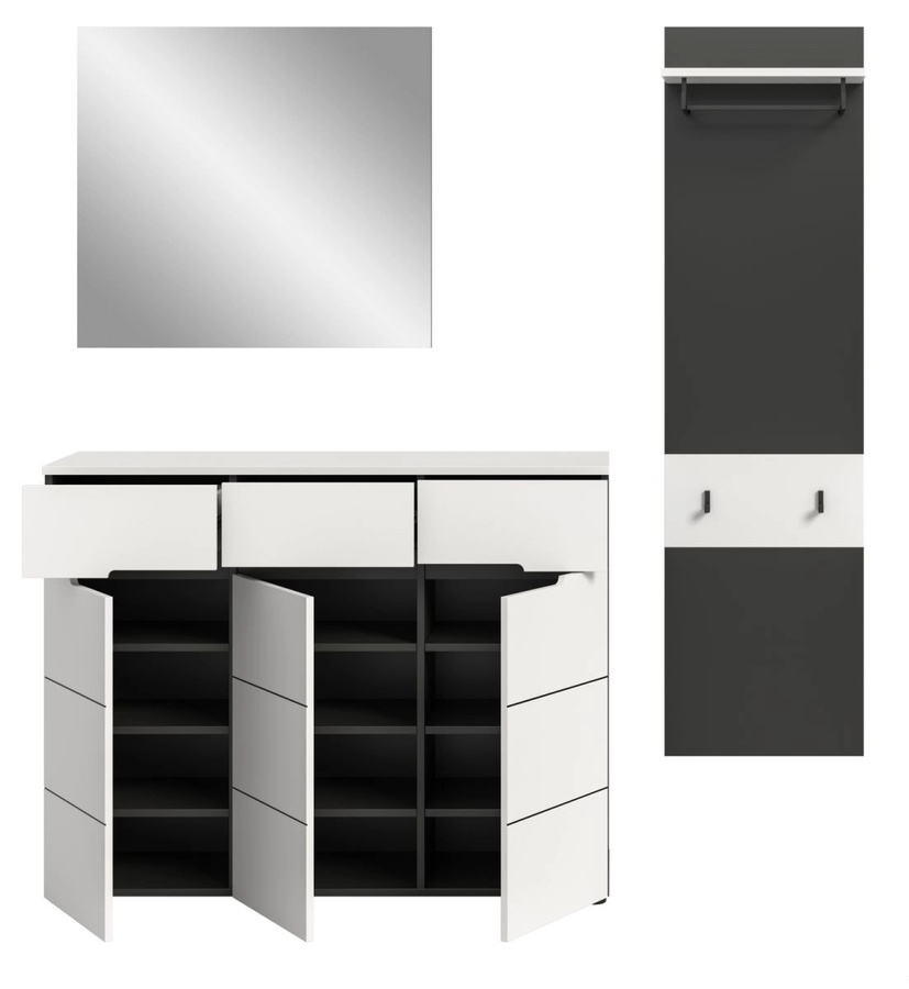 Inn.Furn Garderoben-Set Cooper 3-teilig in Weiß und Grau mit Schuhschrank, Spiegel und Paneel, B/T/H: 180 x 37 x 190 cm - Bild 5