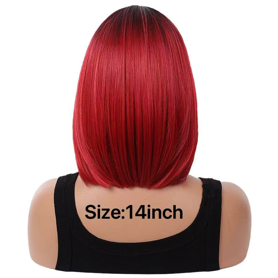 WENYAN Bob-Perücke, 14 Zoll, Burgunderrot, Gestuft, Synthetisch, Damen - Bild 2