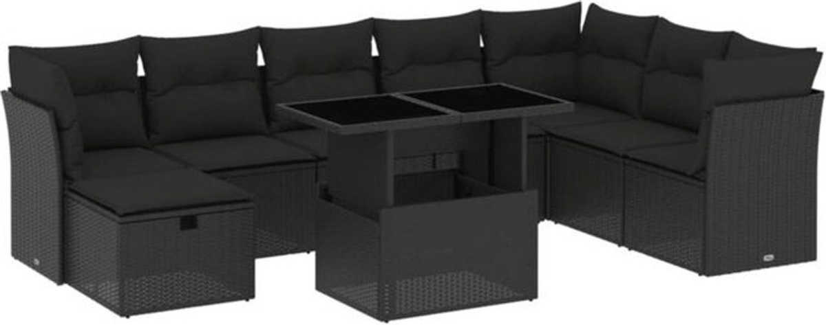 9-teilige moderne Garten-Sofagarnitur aus Poly-Rattan mit Kissen in Schwarz von vidaxl - Bild 1