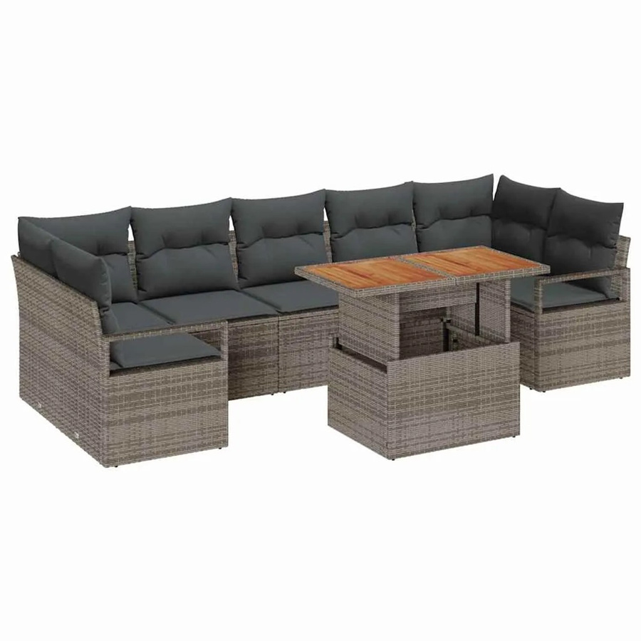vidaXL Garten-Sofa-Set 8-teilig aus Poly Rattan in Grau mit Stauraum und Polstern - Bild 2