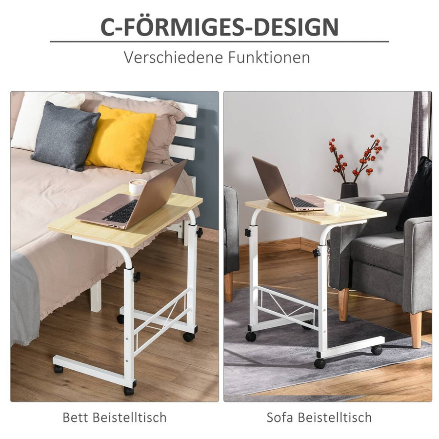 HOMCOM Beistelltisch höhenverstellbar in Weiß Ahorn mit Rollen B/T/H: 60 x 40 x 68-78 cm - Bild 3