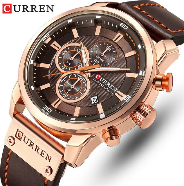 CURREN Armbanduhr Chronograph, Quarz, Leder, Schwarz, Roségold, Herren - Bild 1