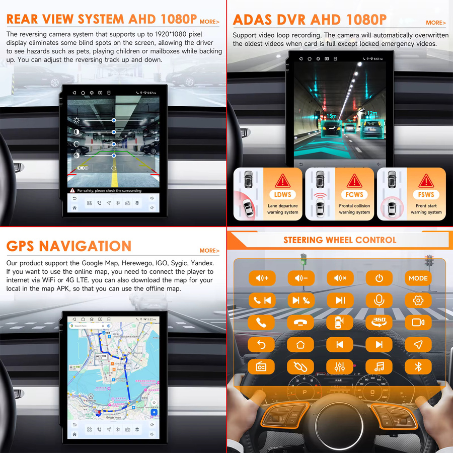 OSSURET Android 14 Autoradio mit 9,7 Zoll Vertikalbildschirm für Renault Koleos, Megane 4, Samsung SM6 und Talisman, Schwarz, mit GPS, Bluetooth, Wireless Carplay und Android Auto - Bild 4