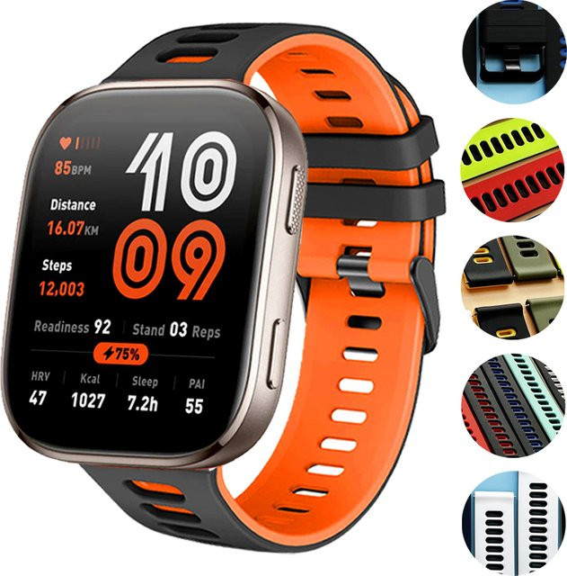 Amazfit Uhrenarmband Silikon, 20/22 mm, Schwarz, Unisex - Bild 1