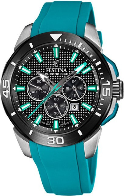 Festina Chronograph, Quarz, Edelstahl, 47 mm, Silikon, Schwarz, Herren - Bild 1