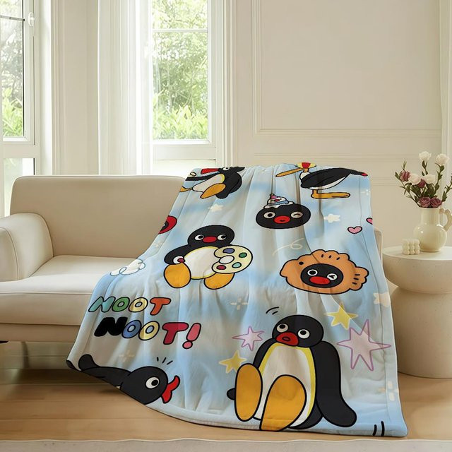ZbrFifteen Kuschelige Pinguin Fleece-Decke in Blau für Sofa, Bett und Reise, B/B: 100 x 150 cm - Bild 1