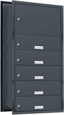 AL Briefkasten für 5 Parteien, Mauerdurchwurf, grau, B/H/T: 38,5 x 80,5 x 48,0 cm - Bild 1
