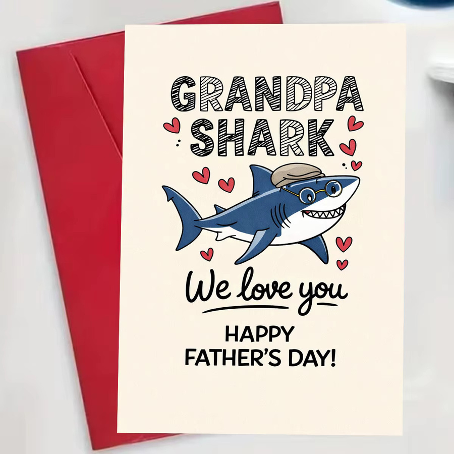Grußkarte zum Vatertag Grandpa Shark Motiv Mehrfarbig aus Papier - Bild 2