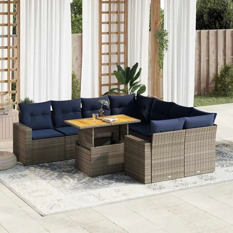 9-teilige modulare Garten-Sofagarnitur aus Polyrattan in Grau mit Kissen von Vidaxl - Bild 1