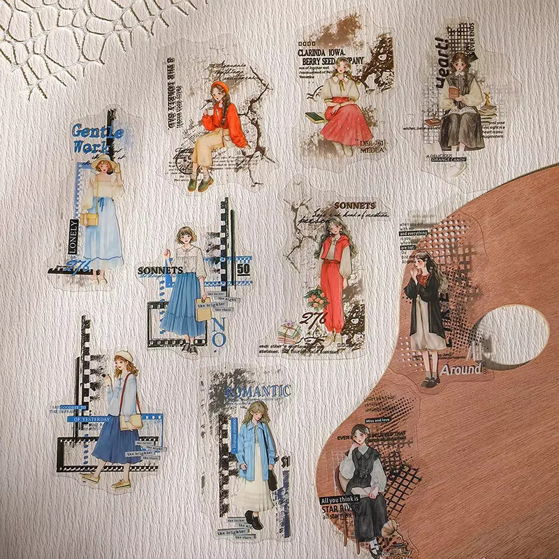 Trace of People Retro-Charakter Mädchen Serie Aufkleber Set, 30 Stück pro Packung, Multicolor, PET - Bild 1