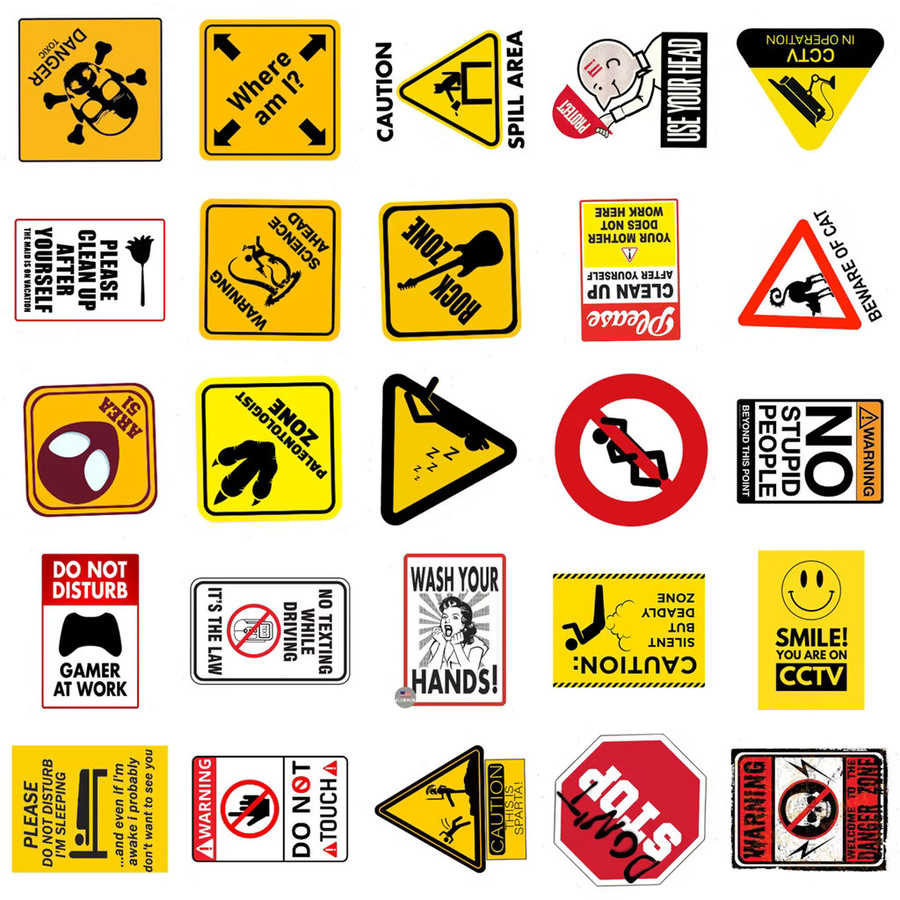 50 Stück kreative Warnschild-Aufkleber im Graffiti-Stil von AnimeWorlds Store, wasserdicht, multicolour - Bild 2