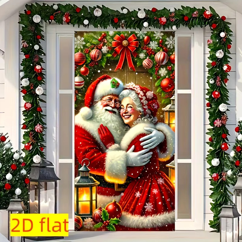 Weihnachtsvorhang mit Weihnachtsmann und Frau in Mehrfarbig als Stoffpanel - Bild 3
