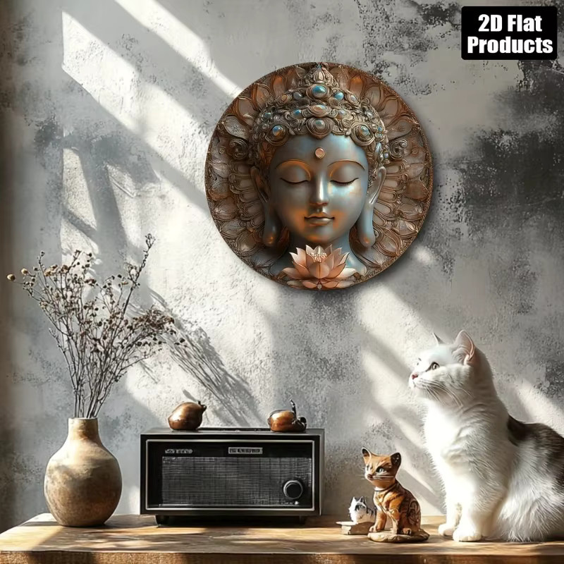 Dekoratives Metall-Wandschild Potdemiel mit Buddha-Motiv in Multicolour, rundes orientalisches Wandbild im abstrakten Stil - Bild 4