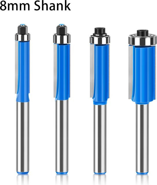 JGZUI Schaftfräser mit Lager doppelt gezahnt in Blau für die Holzbearbeitung zum Trimmen und Fräsen mit 8 mm Schaftdurchmesser - Bild 1