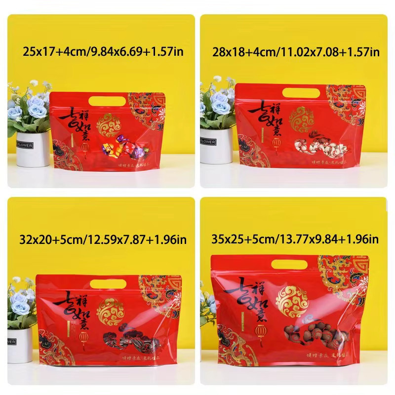50 Stück Selbstverschließende Glücksbeutel für das chinesische Neujahr in Rot mit Sichtfenster als Geschenkverpackung für Süßigkeiten und Nüsse - Bild 2