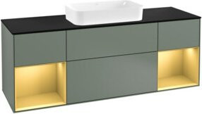 V&B Waschtischunterschrank Finion mit Wandbeleuchtung, Breite: 160 cm, Farbe: Platin matt, Regal Gold matt lackiert, Öl matt lackiert - Bild 1