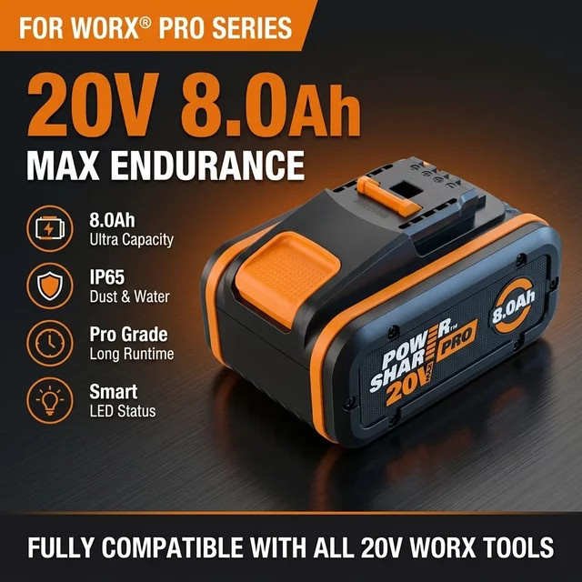 Worx Original 20V 8,0Ah Hochleistungs-Lithium-Akku für Elektroschrauber und Schlagbohrmaschinen - Bild 1