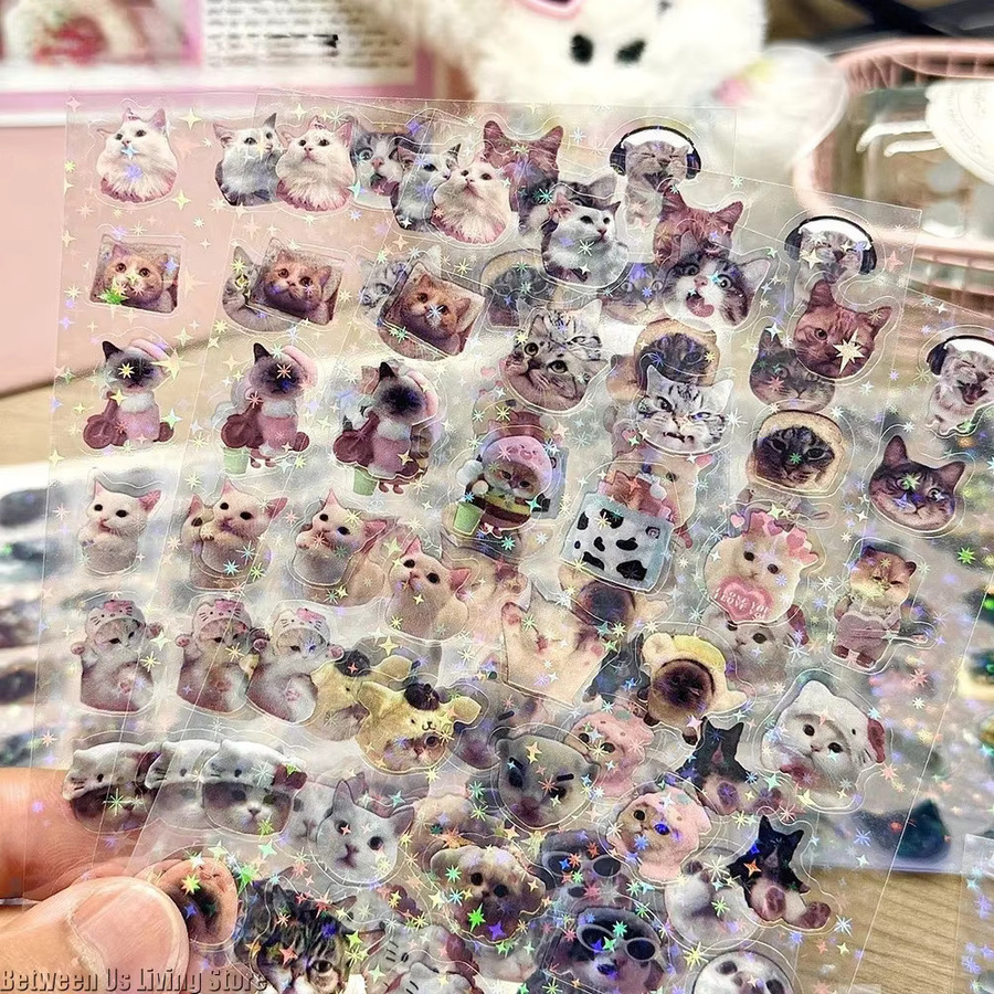 10 Stück Katzen-Meme-Aufkleber in Multicolour, wasserfeste und glitzernde transparente Haustier-Aufkleber für Laptop, Tagebuch und Scrapbooking - Bild 2