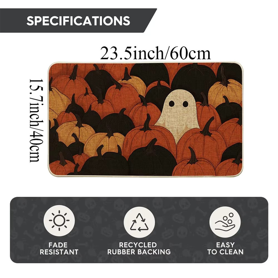 VIKAMA Ghost Pumpkin Halloween Fußmatte, rutschfest und waschbar, Orange, B/T: 60 x 40 cm - Bild 2