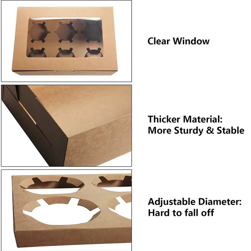 10er Set transparente Fenster Gebäckboxen aus Kunststoff und Papier für Cupcakes, Kuchen und Kekse in Weiß und Braun - Bild 2